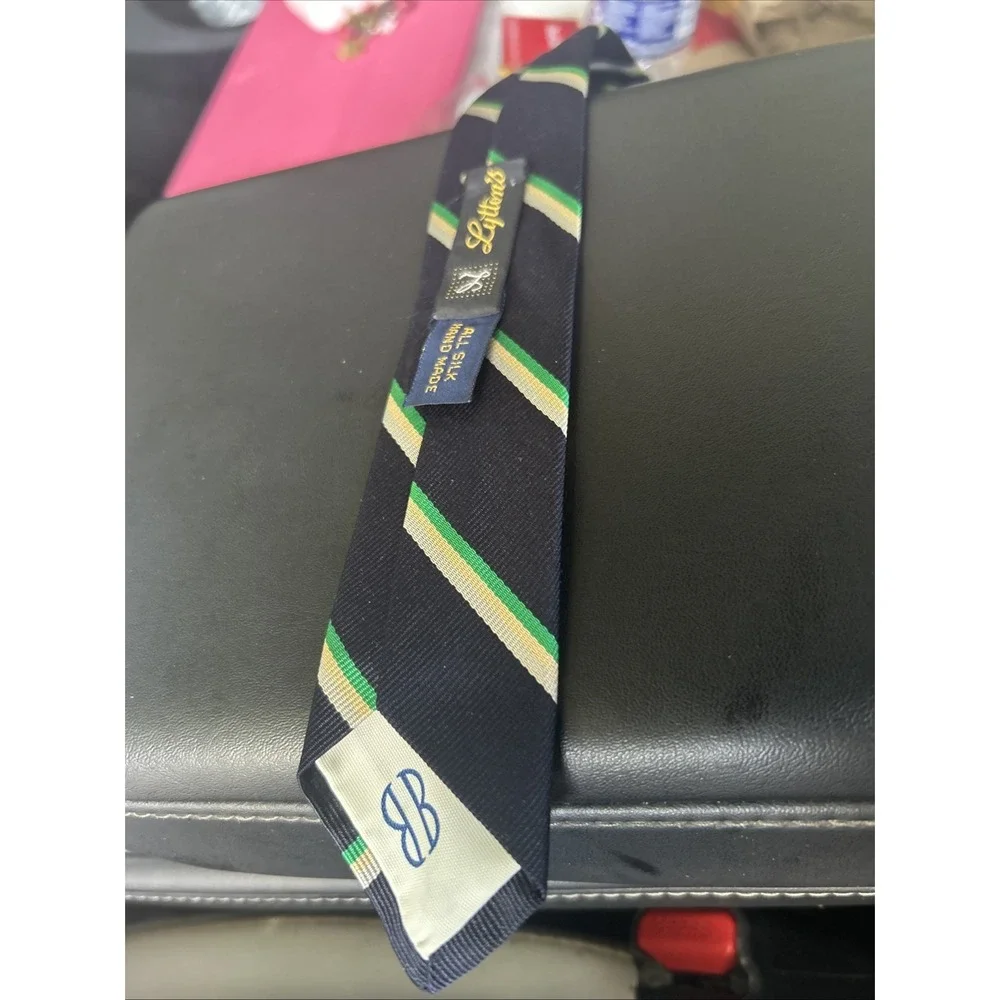 vintage Bill Blass Lyttons Chicago Silk Regimental Tie Navy Green FLAWED AS-IS